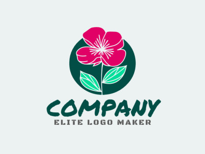 Um design de logotipo de flor artesanal que floresce com a delicada harmonia dos tons de verde e rosa.