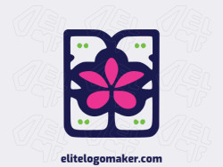 Create your own logo in the shape of a flower with an abstract style with green, blue, and pink colors.