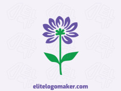 Template logo in the shape of a flower with a minimalist design with green and purple colors.
