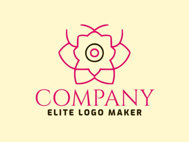 Crie um logotipo vetorial para sua empresa com a forma de uma flor combinado com um olho com estilo monoline, as cores utilizadas foi preto e rosa.