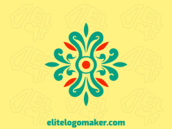 Handcrafted logo with a refined design forming a flower combined with leaves, the colors used were green and orange.