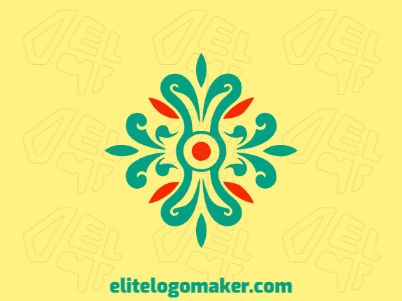 Logotipo artesanal com design refinado, formando uma flor combinado com folhas com as cores verde e laranja.