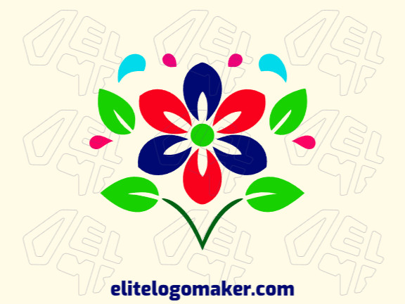 Customizable logo in the shape of a flower combined with leaves with an abstract style, the colors used were green, blue, red, and pink.