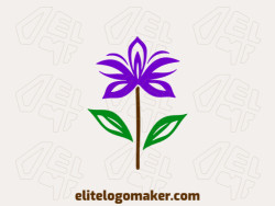 A minimalist design with a brown, purple, and dark green flower and leaves, offering a serene and elegant logo.