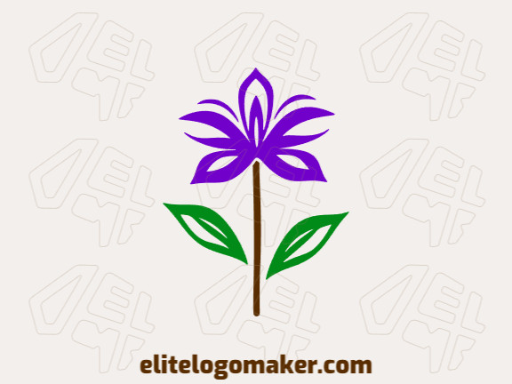 Um design minimalista com uma flor marrom, roxa e folhas verdes escuras, oferecendo um logotipo sereno e elegante.