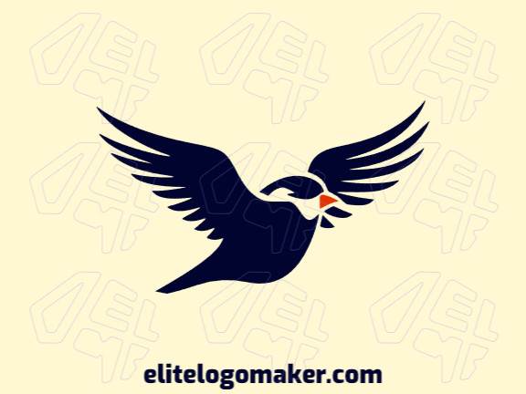 Modelo de logotipo para venda com a forma de um pássaro voando, as cores utilizadas foi laranja e azul escuro.