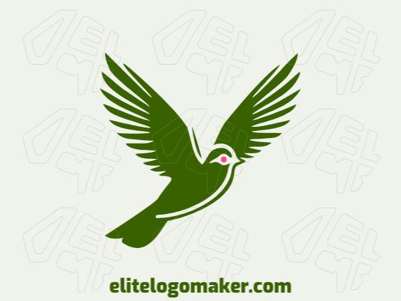 Logotipo pictórico com formas sólidas formando um pássaro voando com design refinado e com as cores rosa e verde escuro.