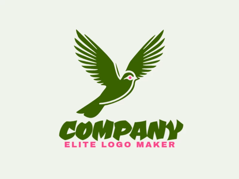 Pictorial logo with solid shapes forming a flying bird with a refined design with pink and dark green colors.