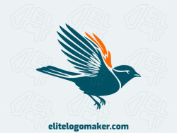 Vector illustration in the shape of a flying bird with a simple style with orange and dark blue colors.
