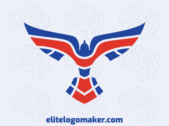 Symmetric logo created with abstract shapes forming a flying bird with blue and red colors.