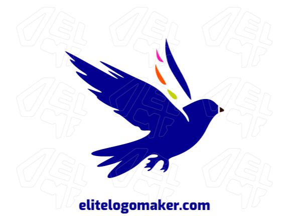Create a logo for your company in the shape of a flying bird with simple style with green, blue, red, and pink colors.