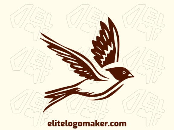 Um logotipo de pássaro voador feito à mão em tons marrons quentes. Um símbolo moderno de liberdade, beleza e graça.
