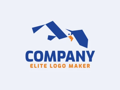 Logotipo vectorial en forma de un albatros con diseño minimalista y colores azul y amarillo.