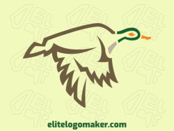 Elegant logo with abstract shapes forming a flying duck with a simple design with yellow, brown, beige, and green colors.