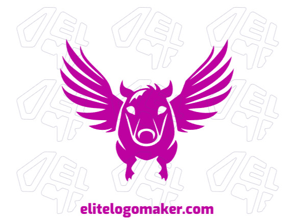 Logotipo customizável com a forma de um porco voador composto por um estilo simétrico e cor rosa.