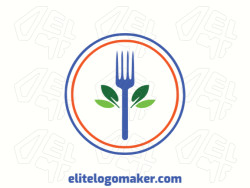 Circular logo in the shape of a fork combined with leaves, with creative design.