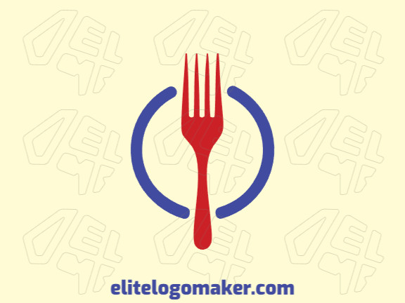 Create a logo for your company in the shape of a fork with minimalist style with blue and red colors.