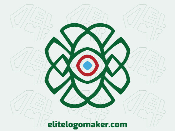 Vector logo in the shape of a four leaf clover combined with an eye with simple style with green, blue, and red colors.