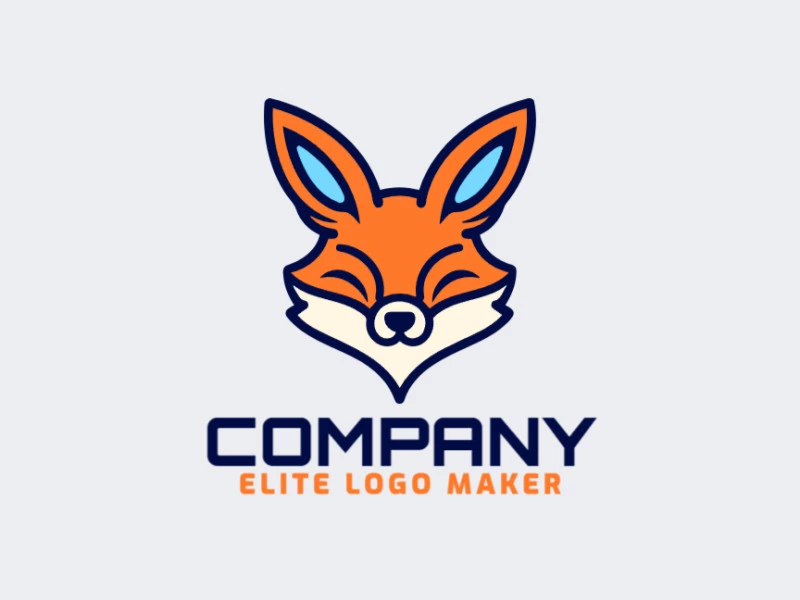 Un logotipo minimalista y creativo con un zorro en azul, naranja y beige, perfecto para simbolizar agilidad e ingenio.