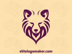 Customizable logo in the shape of a fox head with an symmetric style, the color used was purple.
