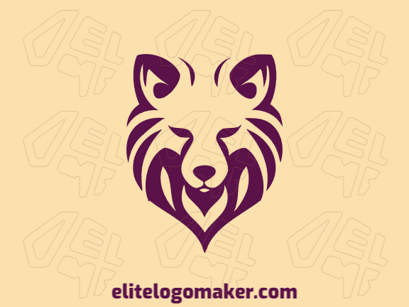 Customizable logo in the shape of a fox head with an symmetric style, the color used was purple.