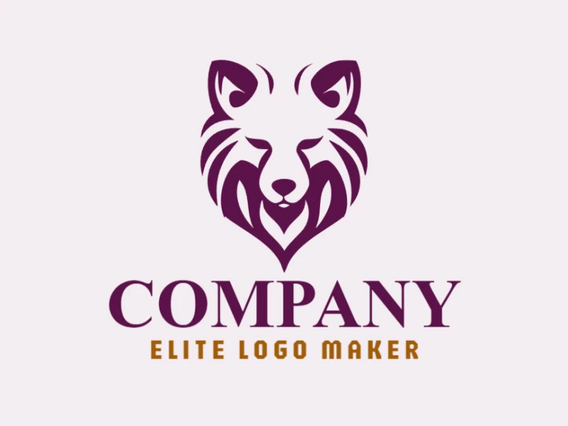 Customizable logo in the shape of a fox head with an symmetric style, the color used was purple.