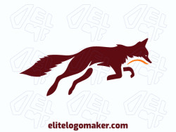 Professional logo in the shape of a fox jumping with an minimalist style, the colors used was brown and orange.