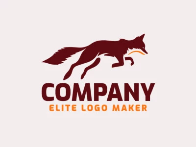 Professional logo in the shape of a fox jumping with an minimalist style, the colors used was brown and orange.