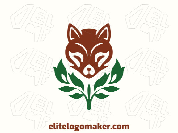 Crie um logotipo para sua empresa com a forma de uma raposa combinado com folhas, com estilo ornamental e com as cores verde e marrom.