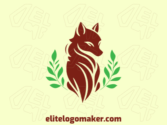 Logotipo ilustrativo com a forma de uma raposa combinado com folhas, com design criativo.