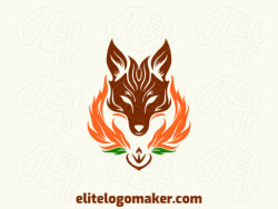 This symmetric logo features a fox with leaves in green, brown, and orange. It's a nature-inspired representation, perfect for eco-friendly businesses.