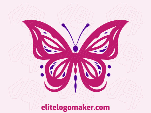 Logotipo profissional com a forma de uma borboleta fragmentada com estilo simétrico, as cores utilizadas foi roxo e rosa.
