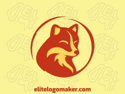 Um logotipo mascote encantador com uma raposa amigável, irradiando calor e acessibilidade, em tons vibrantes de vermelho e amarelo escuro.