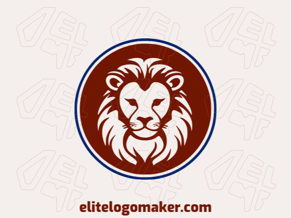 Um logotipo versátil e cuidadosamente elaborado com a forma de um leão amigável, com um estilo circular; as cores escolhidas é marrom e azul escuro.