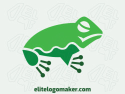 Simple logo in the shape of a frog combined with connectors composed of circles and abstract shapes with green color.