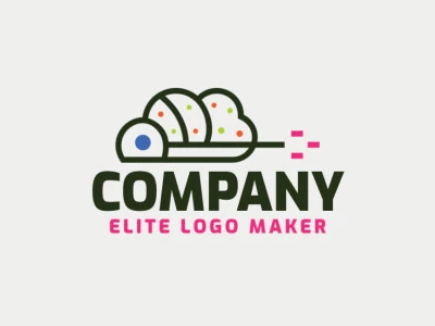 Professional logo composed of stylized shapes forming a frog combined with a cloud with abstract design, the colors used are blue, green, pink, and orange.