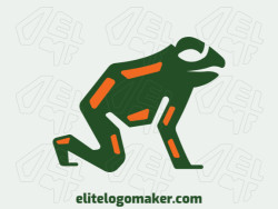 Stylized logo design composed of abstract shapes and rectangles forming a frog with orange and green colors.