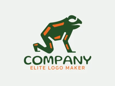 Stylized logo design composed of abstract shapes and rectangles forming a frog with orange and green colors.