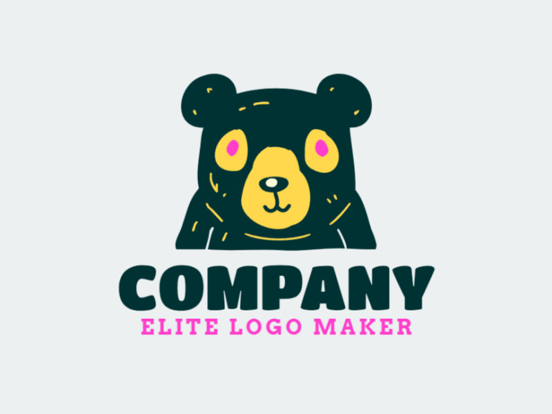 Um logotipo em forma de urso divertido, cheio de rosa vibrante, amarelo e verde escuro, perfeito para uma marca brincalhona.