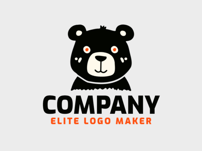 Un logo infantil con un oso divertido, con acentos vibrantes en naranja y negro.