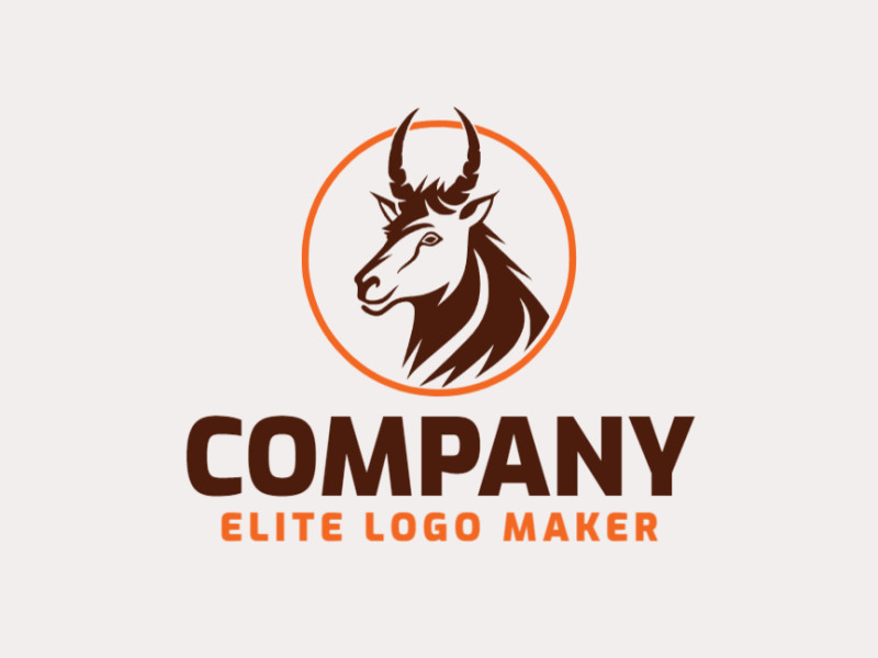 Logotipo vetorial com a forma de uma gazela com estilo circular e com as cores laranja e marrom escuro.