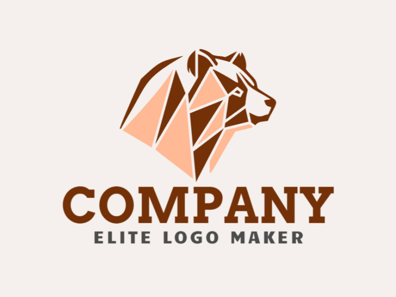 Logotipo simples composto por formas abstratas, formando um urso geométrico com as cores marrom e laranja.