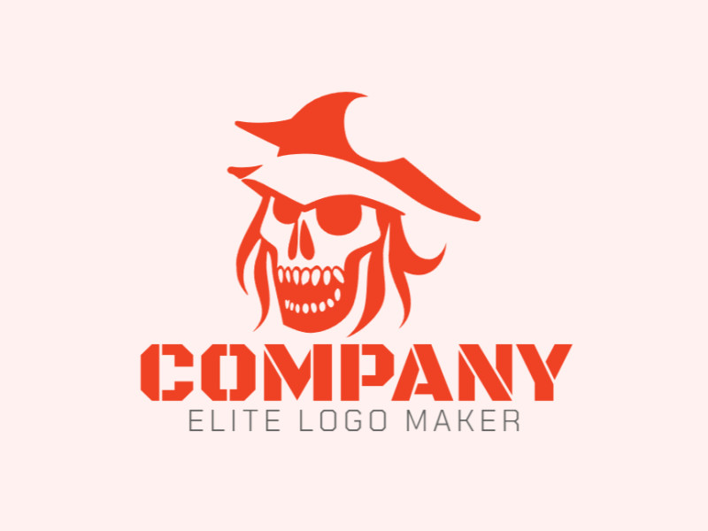 Logotipo disponível para venda com a forma de um pirata fantasma com estilo minimalista e cor laranja.