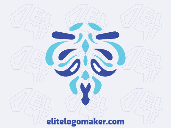 Logotipo ornamental criado com formas abstratas formando um fantasma com a cor azul.