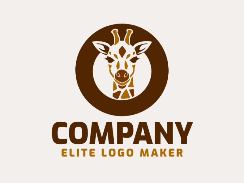 Create a logo for your company in the shape of a giraffe with a circular style with dark yellow and dark brown colors.
