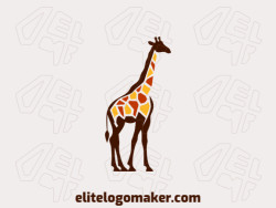 Create a logo for your company in the shape of a giraffe with a handcrafted style with dark red, dark yellow, and dark brown colors.