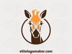 Logo available for sale in the shape of a giraffe head with minimalist design with brown and orange colors.