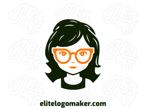 Logo available for sale in the shape of a girl with an abstract design with orange and black colors.