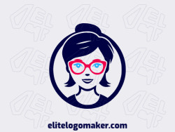 Contemporary emblem featuring a girl with glasses, exquisitely crafted with a sleek and simple aesthetic.