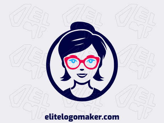 Emblema contemporâneo com uma garota de óculos, primorosamente trabalhado com uma estética elegante e estilo simples.